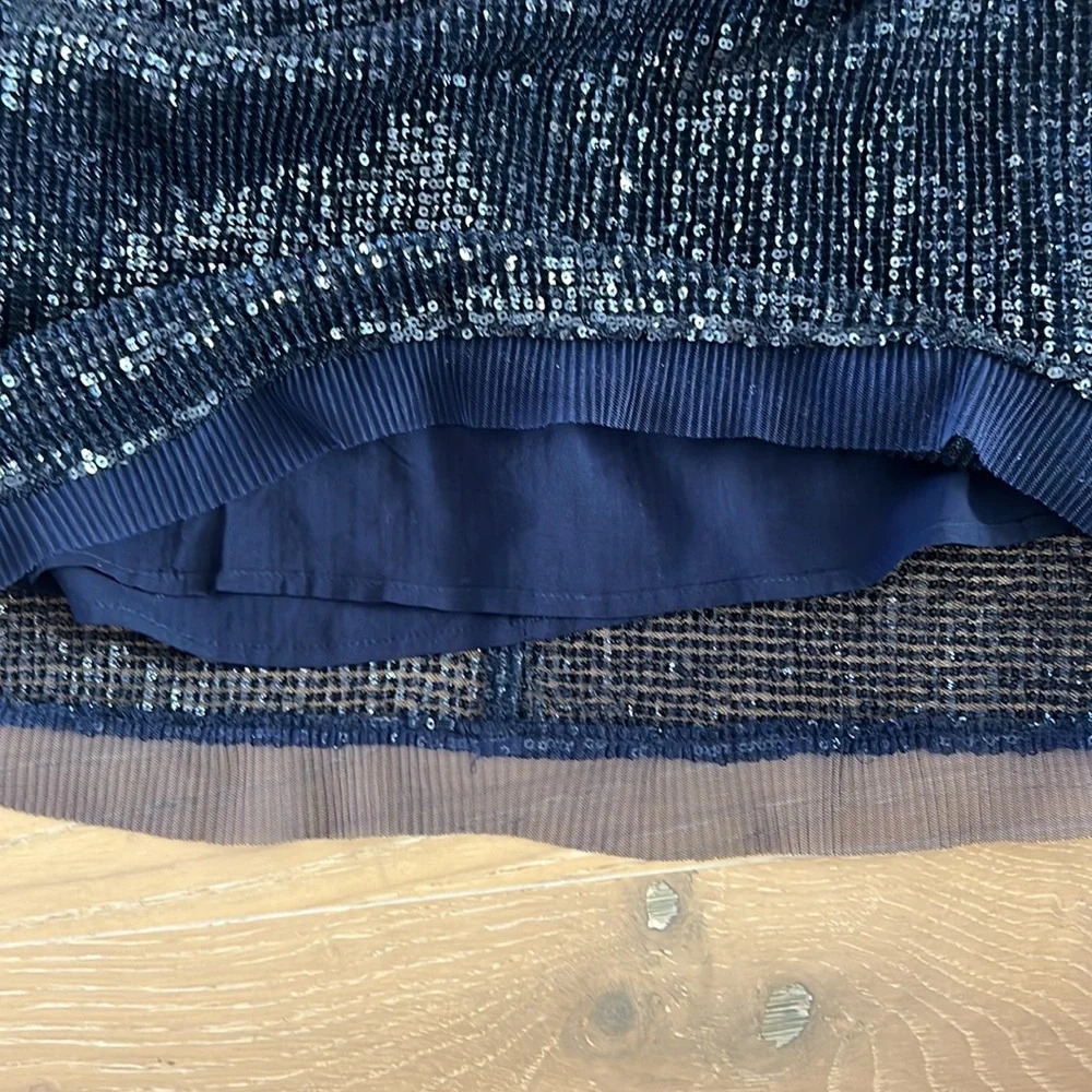 Free People Sequin Mini Skirt Navy Blue Short Sparkly Festival Holiday Metallic - Picture 6 of 10